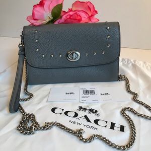 COACH Crossbody Chain w/ Lacquer Rivets Grey / Silver - like new condition